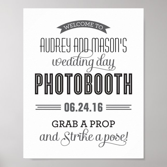 Black and White Custom Wedding Photo Booth Sign (Front)