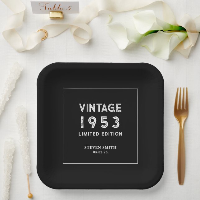 Black and White Custom Year 50th 60th Birthday  Paper Plate (Wedding)