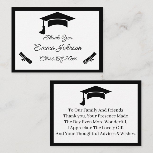 Black And White Customised Graduation Thank You Card (Front/Back)