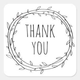 Black and white cute botanical wedding thank you square sticker