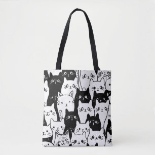 Black and White Cute Cat Doodle Tote Bag – Stylish