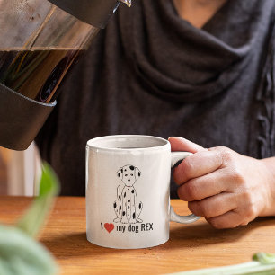 Black and White Cute Dog Red Heart Whimsical Coffee Mug