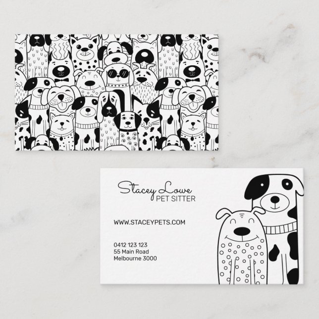 Black And White Cute Dogs Pet Sitter | Dog Walker  Business Card (Front/Back)