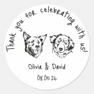 Black and White Cute Dogs Wedding Favour Classic Round Sticker