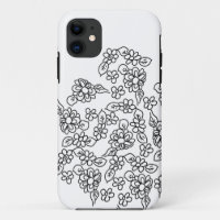 Black and white cute floral drawing