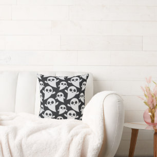 Black and White Cute Ghosts Halloween Cushion
