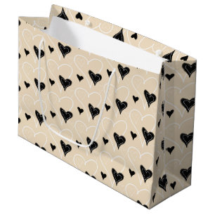 Black And White Cute Hearts Pattern Large Gift Bag