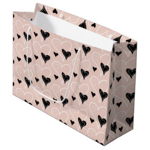 Black And White Cute Hearts Pattern Large Gift Bag