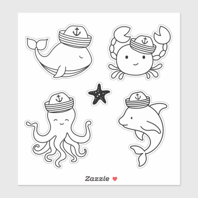 Black and White Cute Nautical Animal  (Sheet)