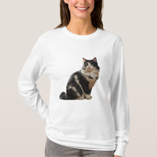  Black and White Cute Pet Cat Illustration    T-Shirt