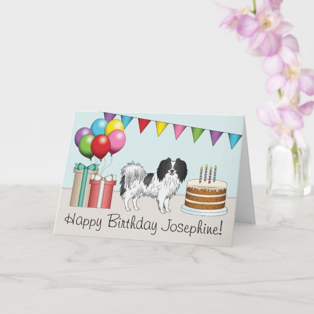 Black And White Cute Phalène Dog Colourful Birthda Card (Orchid)
