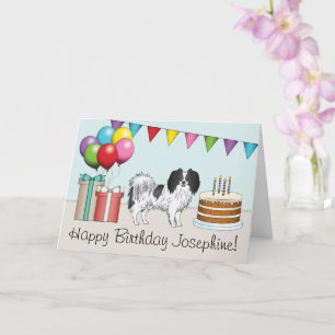 Black And White Cute Phalène Dog Colourful Birthda Card