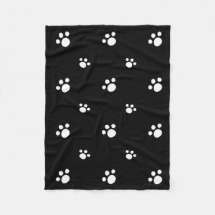 Black And White Cute Puppy Dog Paw Print Pattern Fleece Blanket