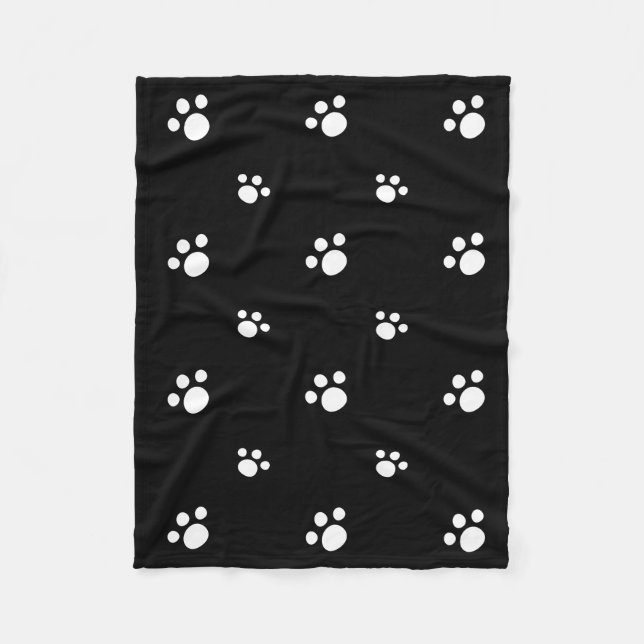 Black And White Cute Puppy Dog Paw Print Pattern Fleece Blanket (Front)