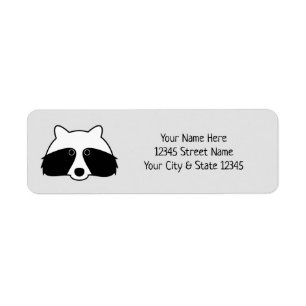 Black and white cute racoon return address labels