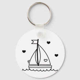 Black and White Cute Sailboat  Key Ring