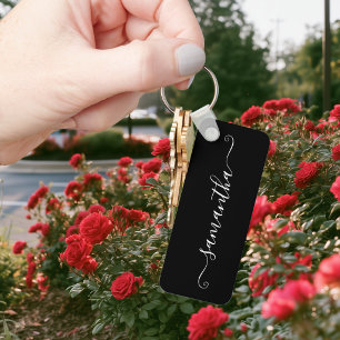 Black and White Cute Signature Name Key Ring
