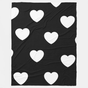 Black and White Cute Simple Heart Pattern  Fleece Blanket