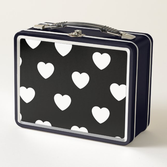 Black and White Cute Simple Heart Pattern  Metal Lunch Box (Front)