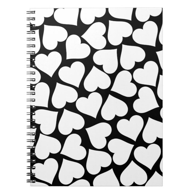 Black and White Cute Simple Heart Pattern Notebook (Front)