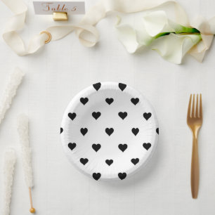 Black and White Cute Simple Heart Pattern Paper Plate