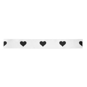 Black and White Cute Simple Heart Pattern  Satin Ribbon