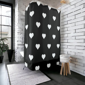 Black and White Cute Simple Heart Pattern Shower Curtain