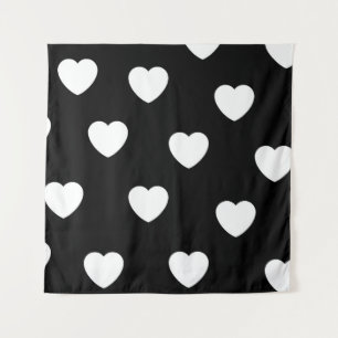 Black and White Cute Simple Heart Pattern Tapestry