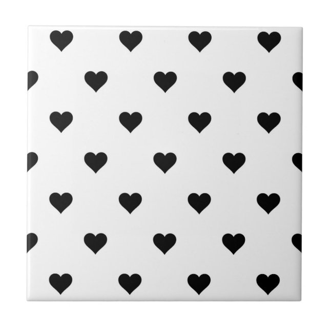 Black and White Cute Simple Heart Pattern  Tile (Front)