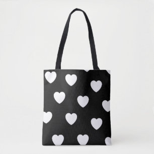 Black and White Cute Simple Heart Pattern Tote Bag