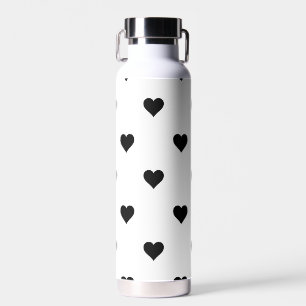 Black and White Cute Simple Heart Pattern Water Bottle