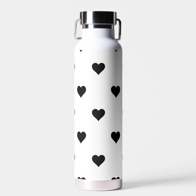 Black and White Cute Simple Heart Pattern  Water Bottle (Front)