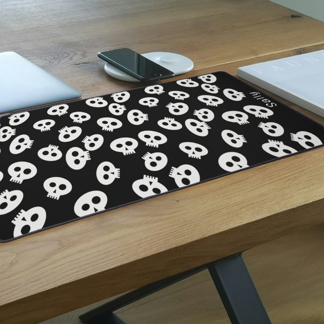 Black and White Cute Skull Pattern Desk Mat (A cute black and white skull pattern desk mat. Just add your name)