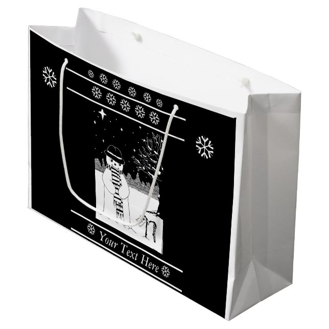 black and white cute smiling snowman christmas large gift bag (Front Angled)