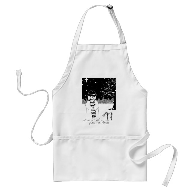 black and white cute snowman waiting for Christmas Standard Apron (Front)