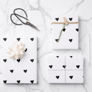 Black And White Cute Tiny Hearts Minimalist Wrapping Paper Sheet