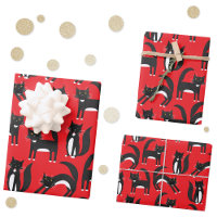 Black and White Cute Tuxedo Kitty Red Pattern
