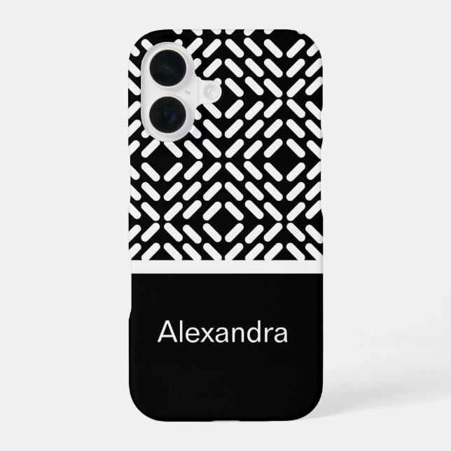 Black and white cylinder pattern iPhone 16 case (Back)