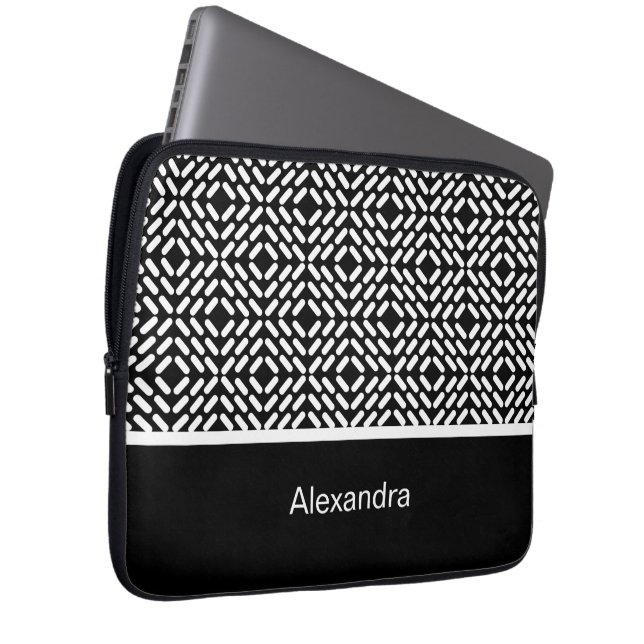 Black and white cylinder pattern laptop sleeve (Front Right)