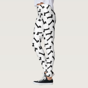Black and White Dachshund Pattern Leggings