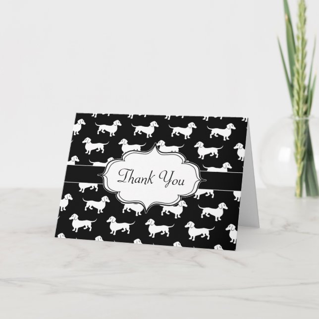 Black and White Dachshund Pattern Thank You Notes (Front)