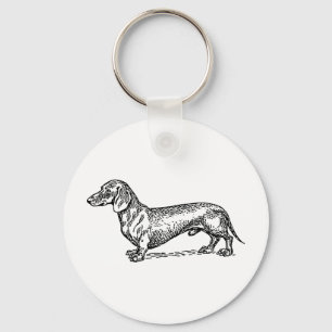 Black and White Dachshund Wiener Dog Key Ring