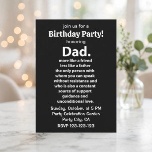 Black and White Dad Daddy Quote Birthday Party Invitation