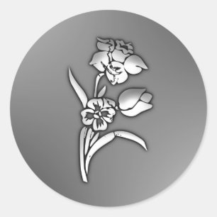 Black and White Daffodil Classic Round Sticker