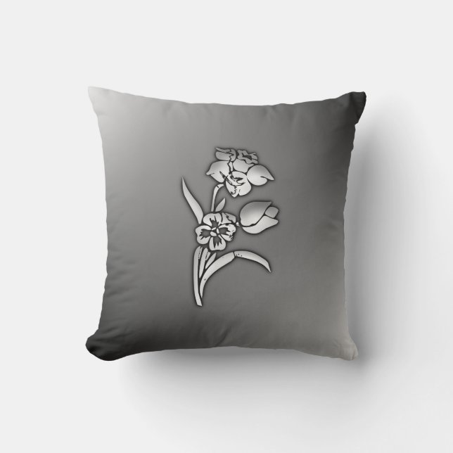 Black and White Daffodil Cushion (Front)