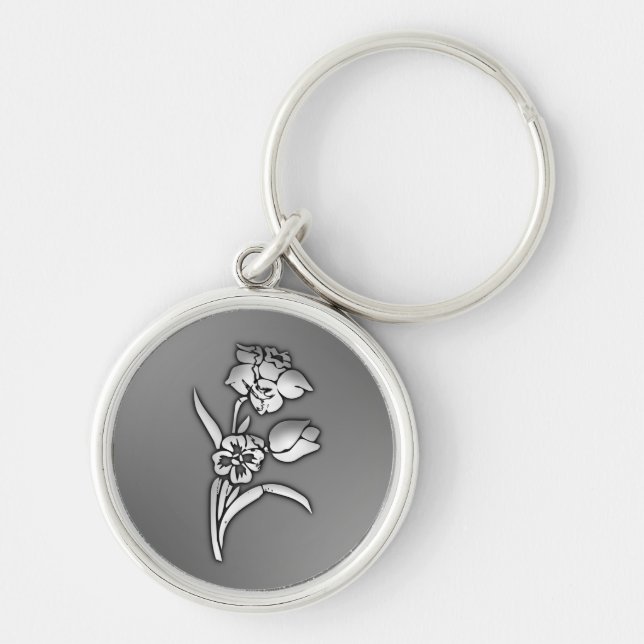 Black and White Daffodil Key Ring (Front)