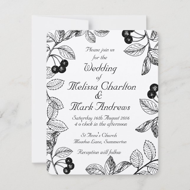 Black and White Dahlia Elegant Rustic Custom Invitation (Front)