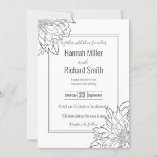 Black and White Dahlia Flower Invitation