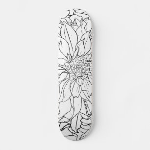 Black and White Dahlia Flower Skateboard