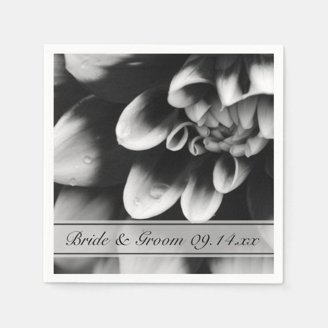 Black and White Dahlia Flower Wedding Napkin (Front)